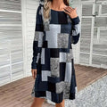 Women's Round Neck Long Sleeve Dress - Digital Print Casual Elegant Spring & Fall Dress Lady T Fashions