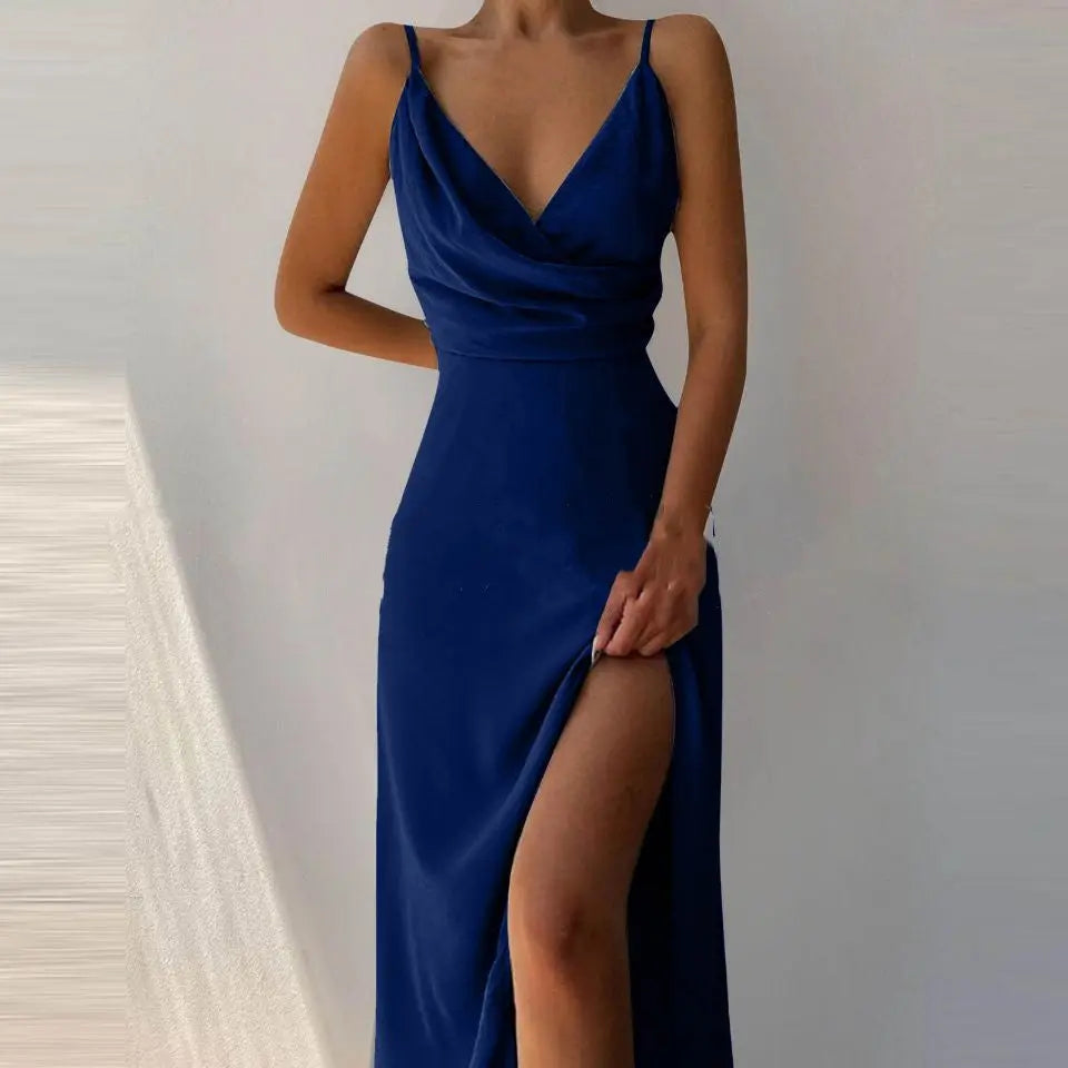 V-neck Slit Sling Dress Summer Fashion Sexy Slim Suspender Dresses For Women Clothing Lady T Fashions