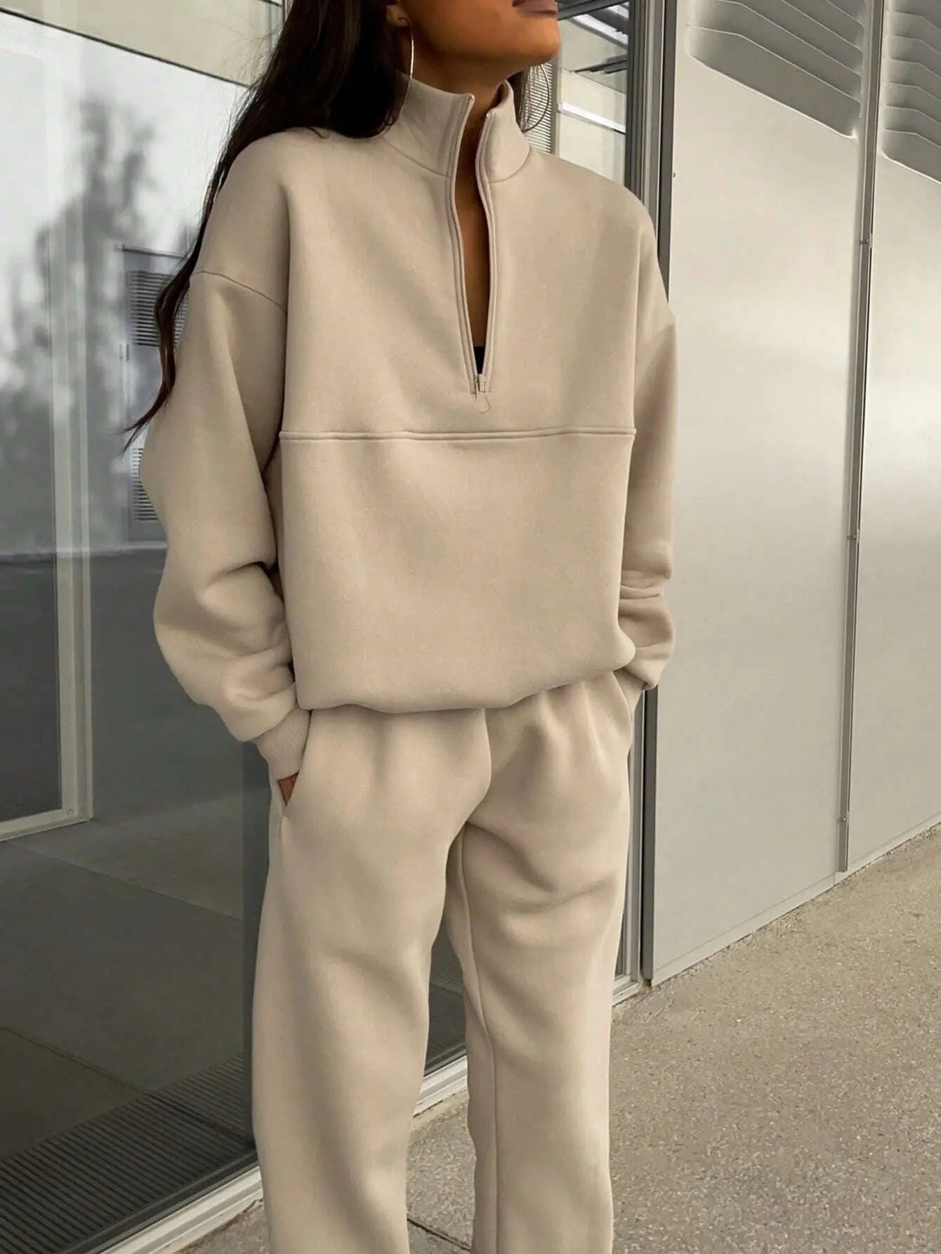 Long-sleeved Sports Sweatshirt Suit Fashion Stand-up Collar Zip-up Top And Elastic Band Trousers With Pocket Srping Fall Clothing For Women Lady T Fashions