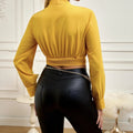Ladies' New Elegant Wrapped V-neck Long Sleeved Solid Color Shirt Top Lady T Fashions