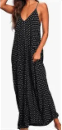 Poetsky Womens Casual Strappy V Neck Sleeveless Flowy Pockets Loose Long Maxi Beach Dress Sundress Lady T Fashions