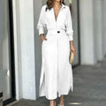 Women's Elegant Tied Solid Color Waisted Long-sleeved Shirt Dress Lady T Fashions