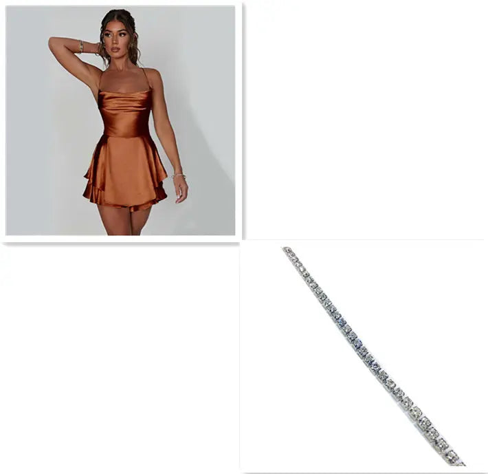 Sexy Suspender Skirt For Women Elegant Slim Strap Satin Backless Lace Up A-Line Short Dress Lady Lady T Fashions