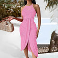 Women's Sexy Halter Neck Ruched Bodycon Midi Dresses Elegant Sleeveless Cocktail Party Dress Lady T Fashions