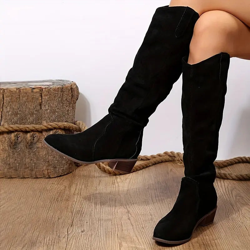Women's Vintage Western Cowboy Boots - Knee-High Pull-On Boots with Chunky Heels, Western Booties for Women, Country Western Events & Everyday Outfits - Cowboy Accessories, Casual Wear, Lady T Fashions