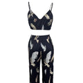 Ladies' High Waist Drawstring Feather Flower Printed Pants, Beach Pocket Pants, Sexy Top Set Lady T Fashions