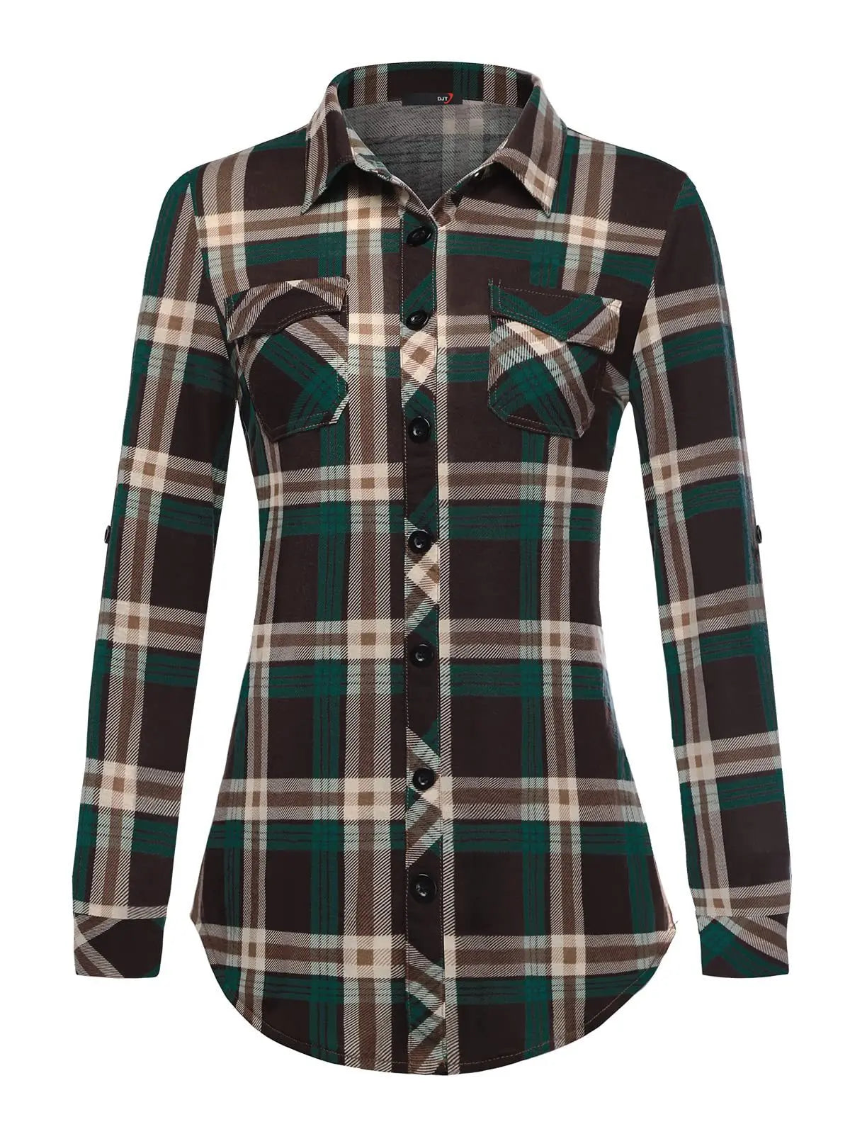 Plaid Pouch Button Cuff Comfort And Casual Printed Women's Shirt Lady T Fashions