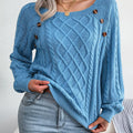 Texture Button Lantern Sleeve Sweater - Women's Round Neck Sweater Lady T Fashions