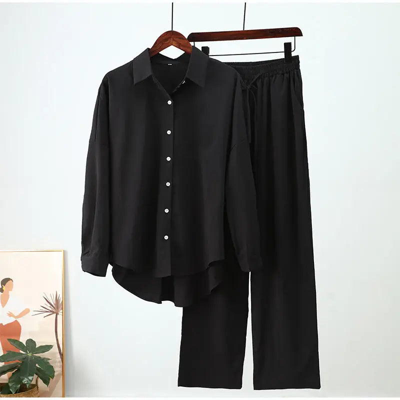 European And American Ins Style Solid Color Leisure Fashion Long Sleeve Blouse And Pants Lady T Fashions