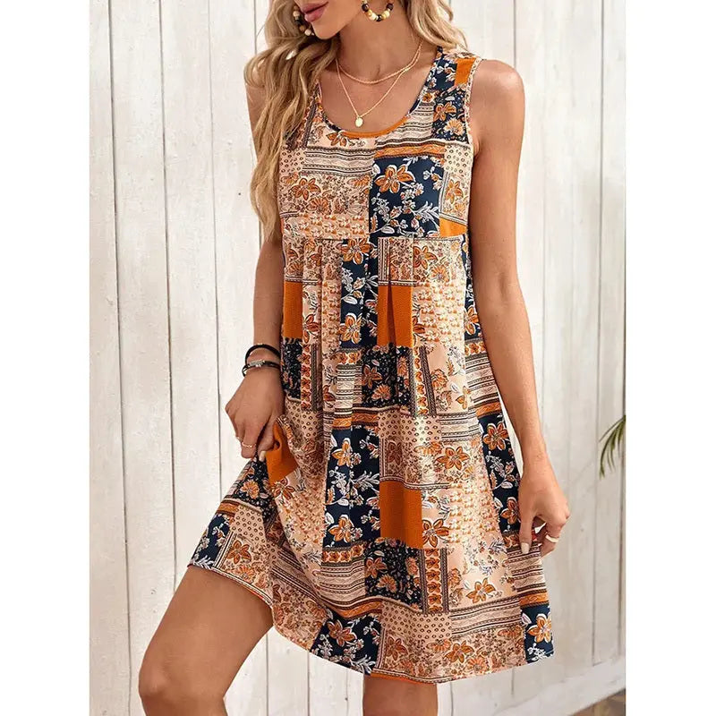 Women's Summer Dress Sleeveless Floral Boho Sundress Swimsuit Coverup Casual Loose Beach Vacation Tank Dresses Lady T Fashions
