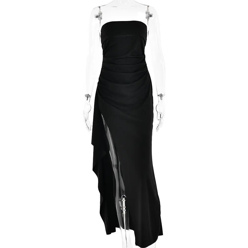 Strapless Split Long Dress Summer Fashion Pleated Bridesmaid Dress For Womens Party Wedding Clothing Lady T Fashions
