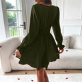 Women's Double-layer Skirt V-neck Tight Waist Dress Lady T Fashions