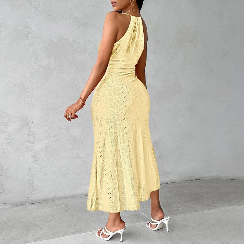 Women's Sexy Halter Neck Ruched Bodycon Midi Dresses Elegant Sleeveless Cocktail Party Dress Lady T Fashions