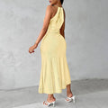 Women's Sexy Halter Neck Ruched Bodycon Midi Dresses Elegant Sleeveless Cocktail Party Dress Lady T Fashions