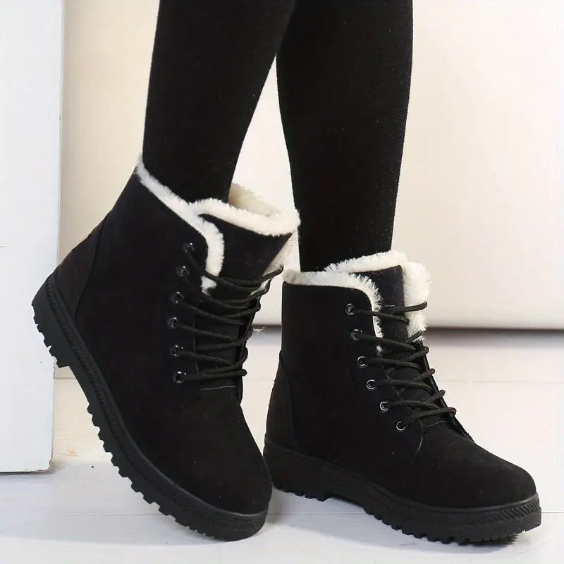[Winter Snow Boots] Slip-Resistant & Plush Lined Women's Winter Snow Boots | PU Sole, Lace-Up Closure, Cushioned Insole - Cold Weather Boots for Everyday & Formal Outfits - Extended Sizes up to US Women's 44 (EU 43) - Black B Lady T Fashions