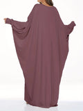 Elegant Long-Sleeve Batwing Tunic Dress for Plus Size Women - Loose Fit, Polyester, Solid Brown, All-Season Wear, Pullover Style, Comfortable Sandals, Plus Size Clothing | Elegant Tunic Dress | Polyester Fabric Lady T Fashions