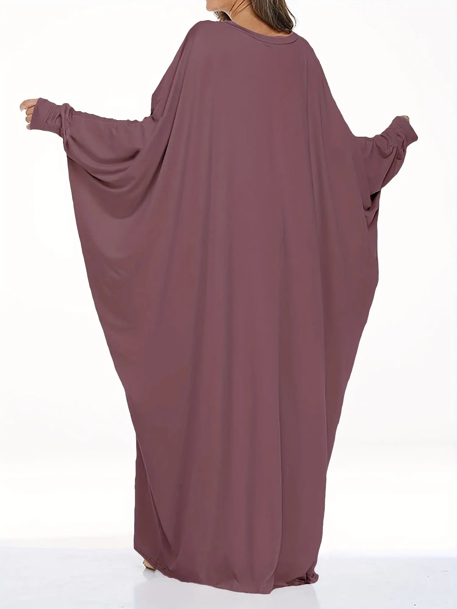 Elegant Long-Sleeve Batwing Tunic Dress for Plus Size Women - Loose Fit, Polyester, Solid Brown, All-Season Wear, Pullover Style, Comfortable Sandals, Plus Size Clothing | Elegant Tunic Dress | Polyester Fabric Lady T Fashions