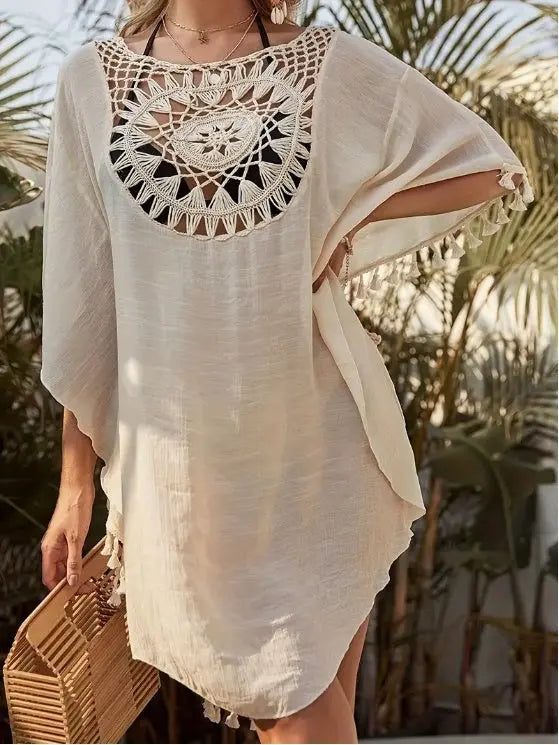 Women's Crochet Lace Tassel Beach Cover-Up Dress Lady T Fashions