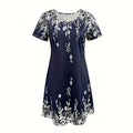Women's Summer Boho Dress Vintage Floral Print Short Sleeve T-Shirt Sundress Beach Casual Dress Lady T Fashions