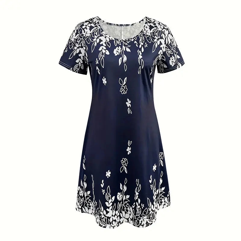 Women's Summer Boho Dress Vintage Floral Print Short Sleeve T-Shirt Sundress Beach Casual Dress Lady T Fashions