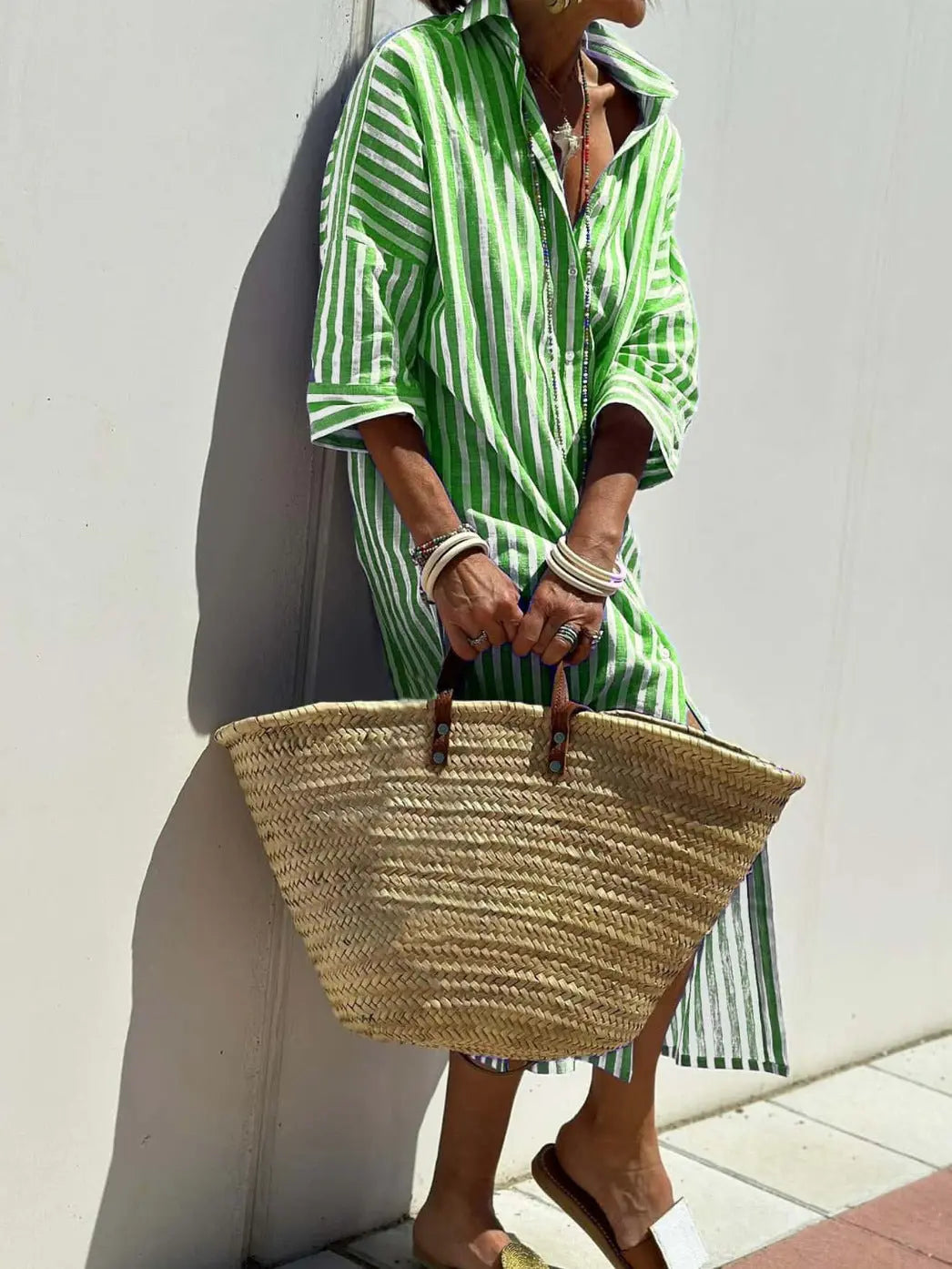 Striped Shirt Dress With Belt Fashion Half-sleeved Lapel Button Cardigan Dresses Women's Clothing Lady T Fashions