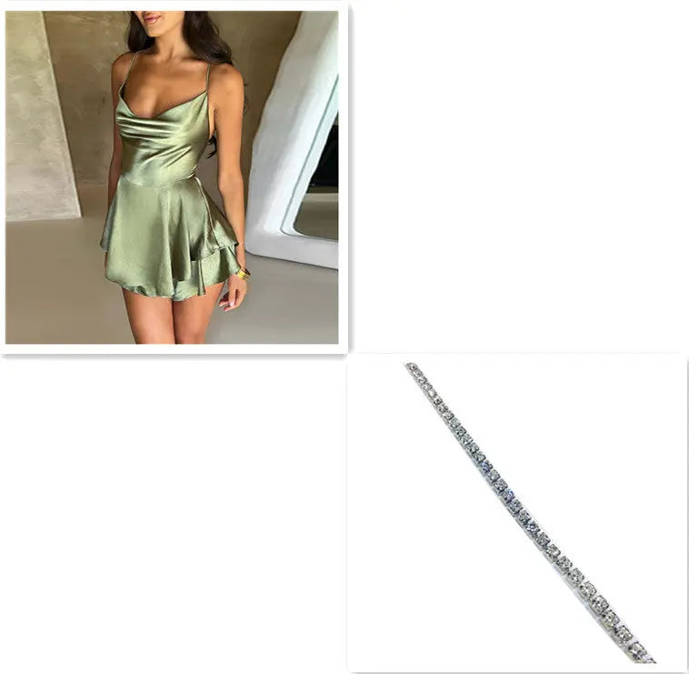 Sexy Suspender Skirt For Women Elegant Slim Strap Satin Backless Lace Up A-Line Short Dress Lady Lady T Fashions