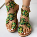 [Flowers Flat Women's Sandals] Women's Flowers Flat Sandals, Fashion Toe Loop Faux Pearl Slip On Shoes, Casual Beach Travel Sandals Lady T Fashions