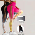 2 Pack Cut Out Ombre Gradient Color Hollow High-waist Butt-lifting Fitness Women's Yoga Pants, Women's High Waist Yoga Pants Cutout Ripped Super Soft And Comfortable Skinny Lady T Fashions