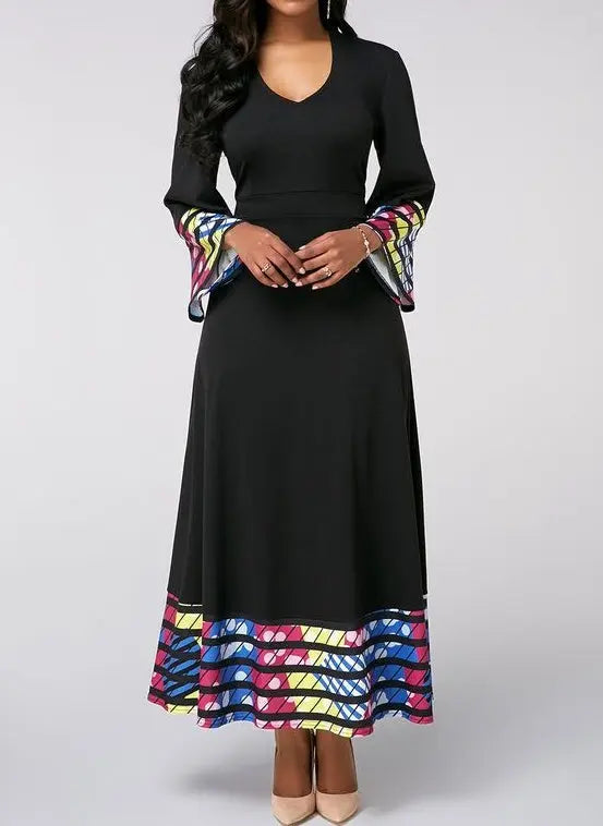 Ladies' V-neck Printed Fashionable Dress Lady T Fashions