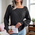 Women's Solid Color Casual Square Neck Button-Detail Knit Top - Textured Ribbed Pattern, Cozy Fall&Winter Sweater Lady T Fashions