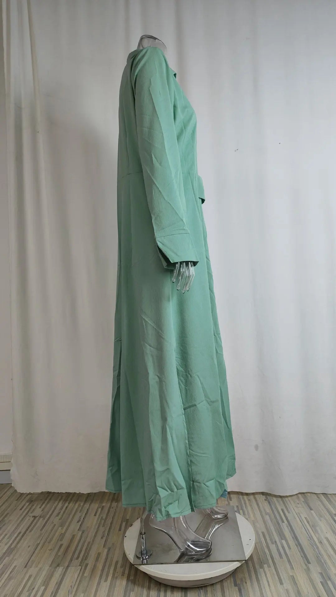 Women's Elegant Tied Solid Color Waisted Long-sleeved Shirt Dress Lady T Fashions