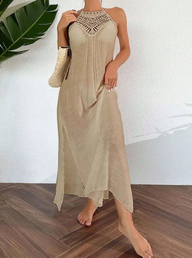 Swim Women Summer Holiday Hollow Out Dress With Halter Neck Lady T Fashions