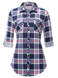 Plaid Pouch Button Cuff Comfort And Casual Printed Women's Shirt Lady T Fashions
