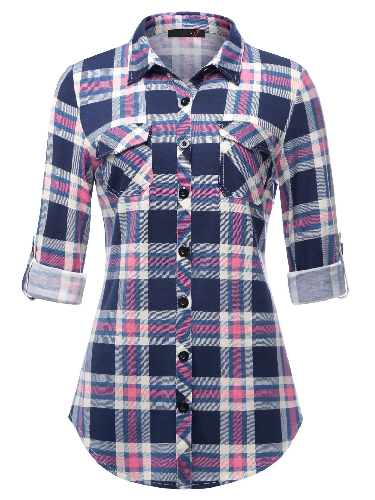 Plaid Pouch Button Cuff Comfort And Casual Printed Women's Shirt Lady T Fashions