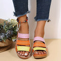 Women's Colorblock Wedge Sandals, Open Toe Hollow Out Slip On Slides Shoes, Casual Outdoor Slides Lady T Fashions