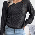 Texture Button Lantern Sleeve Sweater - Women's Round Neck Sweater Lady T Fashions