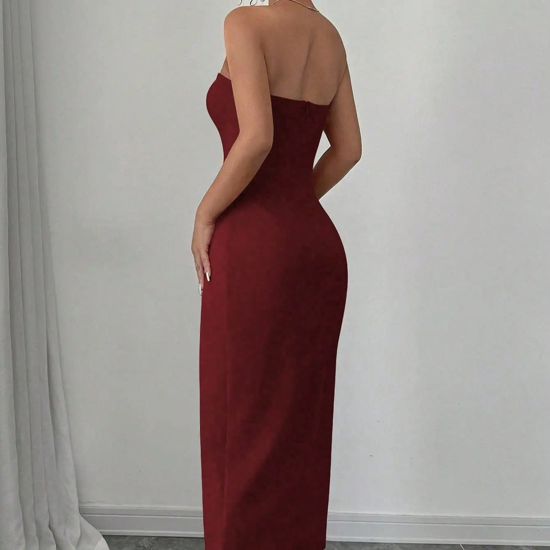 Women's Solid Color Button Sleeveless Slit Slim Fit Dress Lady T Fashions
