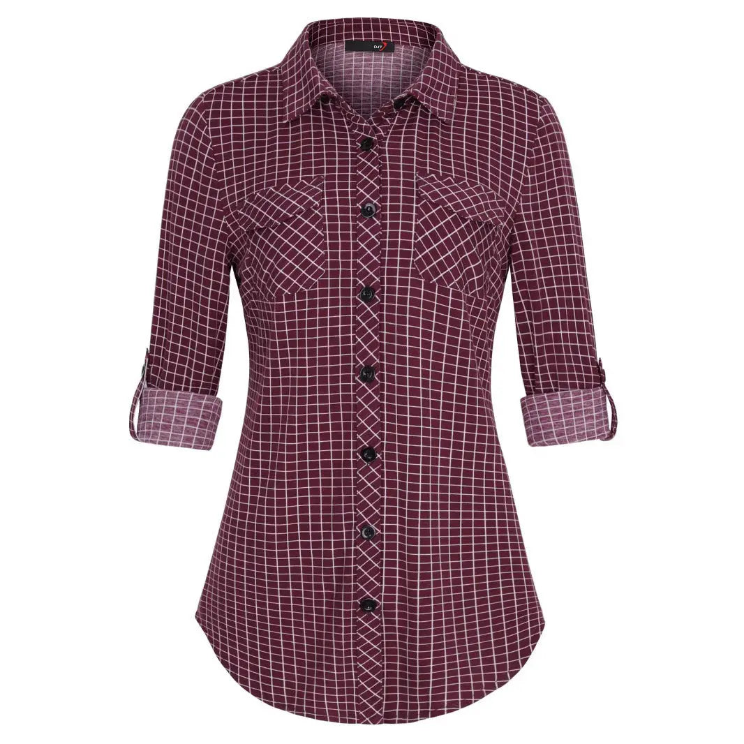 Plaid Pouch Button Cuff Comfort And Casual Printed Women's Shirt Lady T Fashions