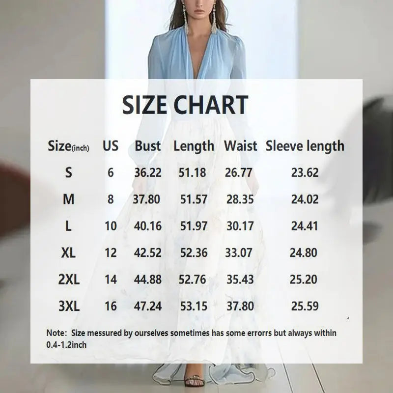 Women's Deep V-Neck Floral Print Boho Maxi Dress With Long Sleeves - A-Line Waist Ruffle Hem Dress For Spring&Summer Vacation Lady T Fashions