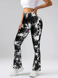 High-Waist Tummy Control Flare Yoga Pants For Women, Tie-Dye Stretch Slimming Bootcut Workout Pants, Fitness & Sports Activewear Lady T Fashions
