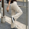 Women's Solid Color Wide Leg Pants With 4 Pockets - Button & Zip Front Casual Trousers For Spring&Fall Lady T Fashions