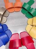 Women's Colorful Slide Sandals - Fashionable Open-Toe Flats with Ankle Strap, Faux Cover Upper & Rubber Sole, Casual Summer Shoes in Red, Green, Yellow, Blue, Brown, Black, White, Summer Footwear | Fashionable Flats | Durable Lady T Fashions