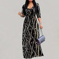 Women's V-Neck Elegant Half-Sleeve Belted Waist Print Maxi Dress For Spring&Summer Dress Lady T Fashions