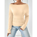 Women's Off The Shoulder Tops Long Sleeve T Shirts Going Out Tops Casual Trendy Ruched Slim Fitted Tees Lady T Fashions