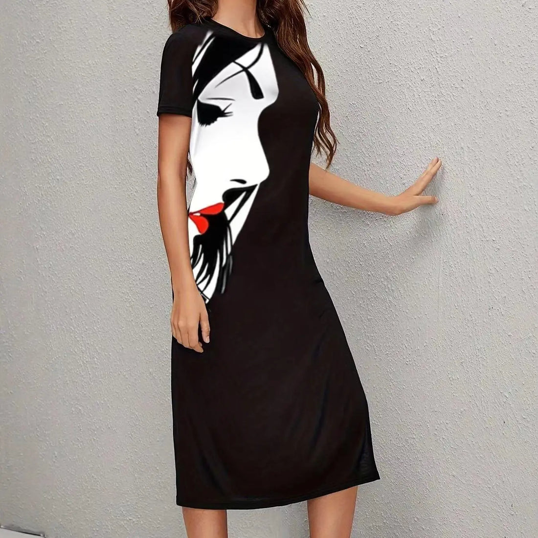 Ladies' Fashionable Printed Solid Color Slim Fit Side Slit Dress Lady T Fashions