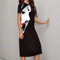 Ladies' Fashionable Printed Solid Color Slim Fit Side Slit Dress Lady T Fashions
