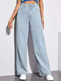 Washed Fashion Straight Jeans Women's Mid Waist Lady T Fashions