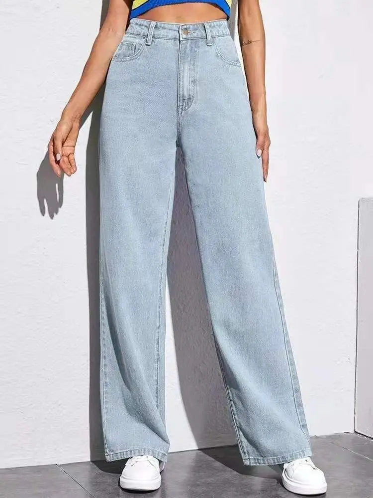 Washed Fashion Straight Jeans Women's Mid Waist Lady T Fashions