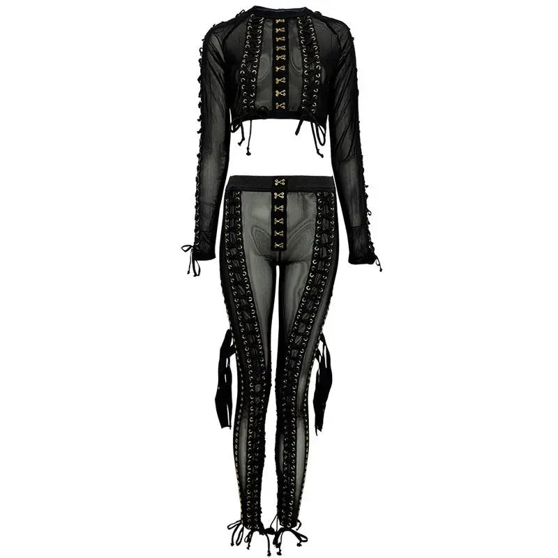 See-through Mesh Decoration Sexy Breathable Pants Strap Two-piece Suit Lady T Fashions