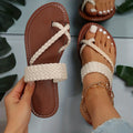 Women's Flat Slide Sandals, Toe Loop Braided Band Slip On Shoes, Casual Beach Slides Lady T Fashions